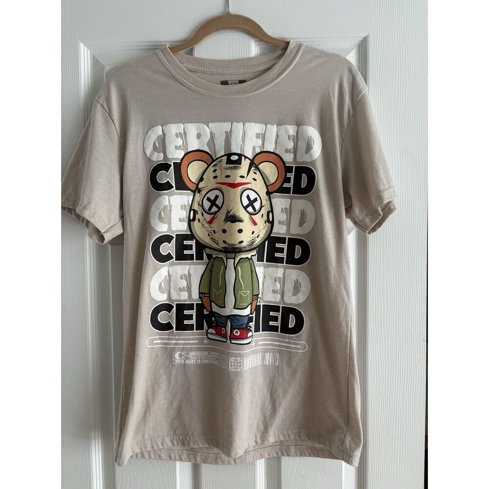 Hustle Gang Certified Bear Graphic TShirt Mens Size M Beige Streetwear Excellent